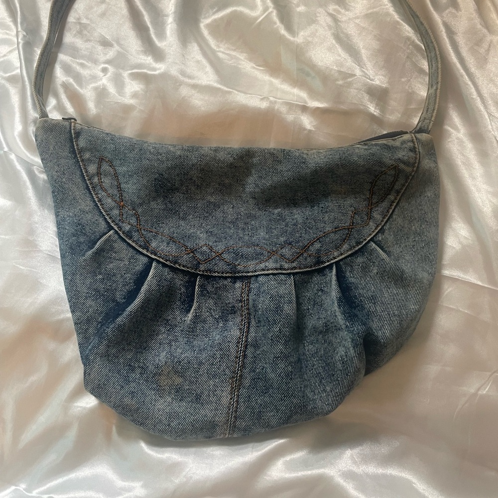blue washed vintage denim shoulder strap bag
